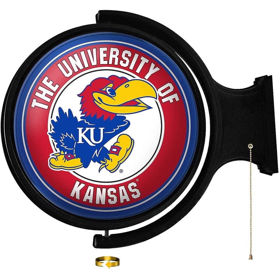 Kansas Jayhawks KU Rock Chalk Original Round Rotating Light Up Bar Man Cave Sign - Image 2 of 4