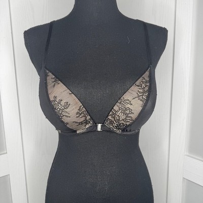 Victoria's Secret Plunge Bra Women 34C Blk Lace Very Sexy Front Close Racerback