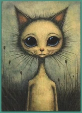ACEO 2.5x3.5 watercolor painting - cat kitten strange fantasy surreal
