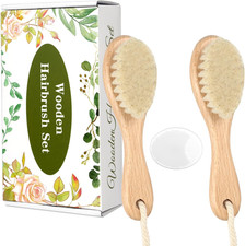 Wooden Baby Hair Brush and Comb Set, 2Pcs Natural Soft Goat Bristles Brush with