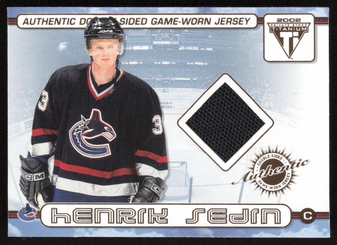 2001-02 Pacific Private Stock Double-Sided Jersey Henrick & Daniel Sedin #54