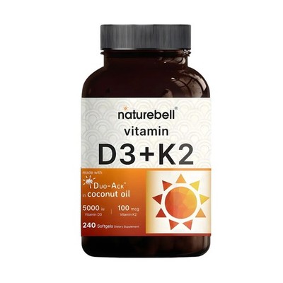 NatureBell Vitamin D3 K2 5000 IU 240 Softgels MK-7 Coconut Oil - 240 Servings