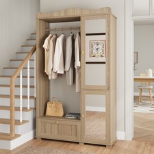 Garderobe | Spiegel Kleiderschrank mit Kleiderstange 1 Schublade 2 Tür 3 Fächer