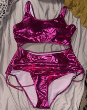 Women s Pink Metallic Solid Cutout one piece Swimsuit Plus Size 3XL