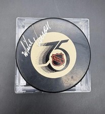 Mike Vernon Signed NHL 75th Anniversary Hockey Puck-JSA CI09976