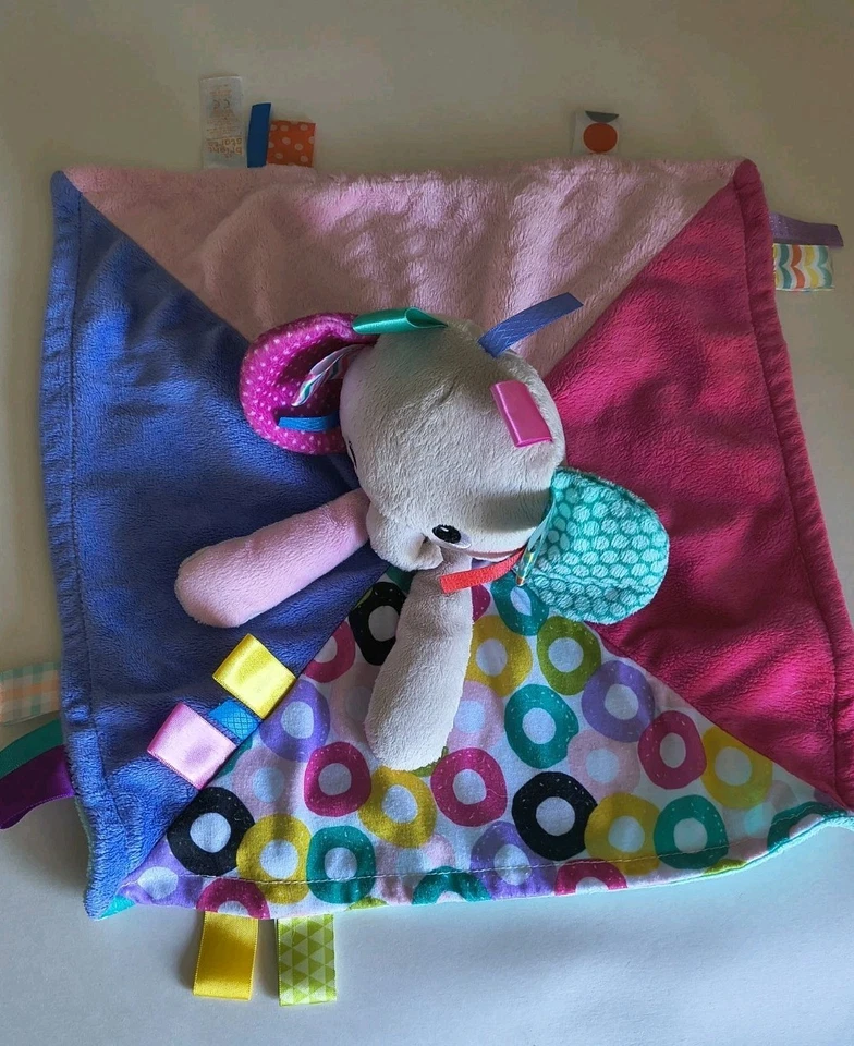 Manta de seguridad Bright Starts Tags unisex elefante adorable felpa rosa púrpura   Foto 4 de 4