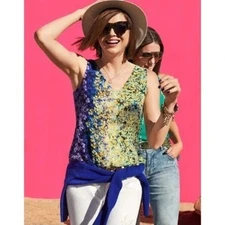 CABI Merry Go Round Multicolor Floral Sleeveless Blouse V-neck Sz L #5538 EUC