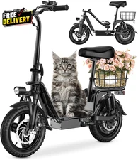 Adults Electric Scooter with Seat 48V 10.4AH Foldable Electric Scooter 14 Tir...