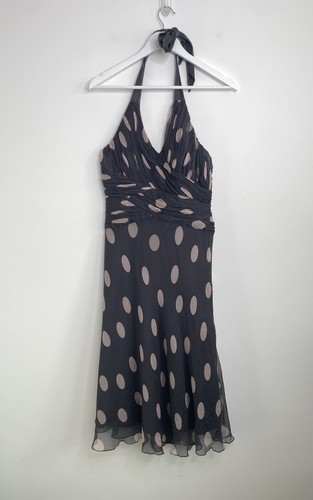Vintage Phase Eight Silk Chiffon Halter Neck Dress Polka Dot Midi Occasion UK 10