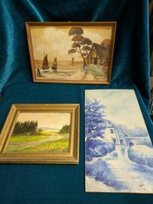 3 alte Ölbilder, auf Karton und Holz 