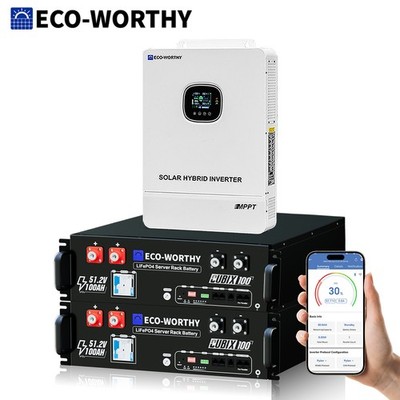 ECO-WORTHY 10.24kWh 2Pack 48V 100Ah Battery+10KW 48V Solar Inverter For Home