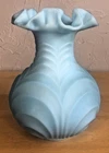 Vintage FENTON 8 1/8" Draped Vase SKY BLUE Satin Glass RUFFLED Top