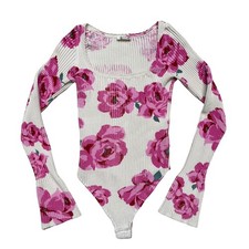 Free People Lover to Lover Womens M Floral Bodysuit Bell Sleeve Thong Snap
