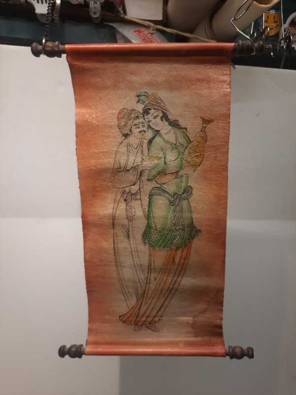 LEATHER SCROLL WITH VICTORIAN LADY ON Old And Used