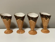 Waffle Ice Cream Cone Ceramic Cups Bowl Set of 4