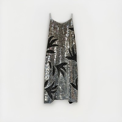 Dodo Bar Or Sequin Slip Dress Size 42 Silver Pearl Beaded Party Midi Cocktail
