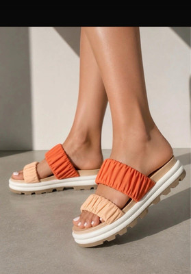 Sorel x prAna Orange Beige Ruched Slide Sandals Straps Women s US 6.5