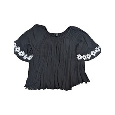 Karen Kane Women's Large Black Daisy Embroidered Flutter Sleeve Tunic Blouse