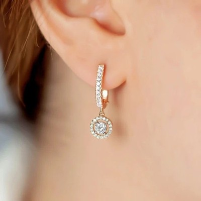 Damen Ohrhänger Ohrhänger 14K Rosévergoldet 2 Karat runder Laborgefertigter Diamant