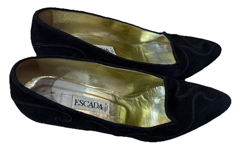Vintage ESCADA Italy Women's Size 10B Black Suede Western Cowboy Heels Pumps - Image 2 of 4