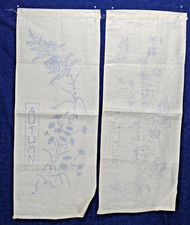 2 Vintage Stamped Heavy Linen Samplers Summer Butterflies Autumn Bird 8.75 x 22"