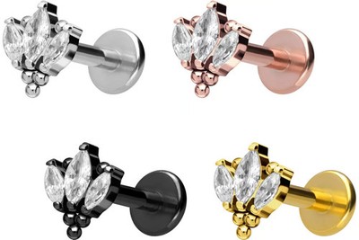 PIERCINGLINE  Piercing Stecker Titan Labret mit Gewinde LOTUSBLÜTE + KUGELN