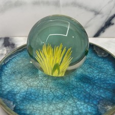 Vintage Yellow Mum Style Flower Glass 2 Inch Paperweight 