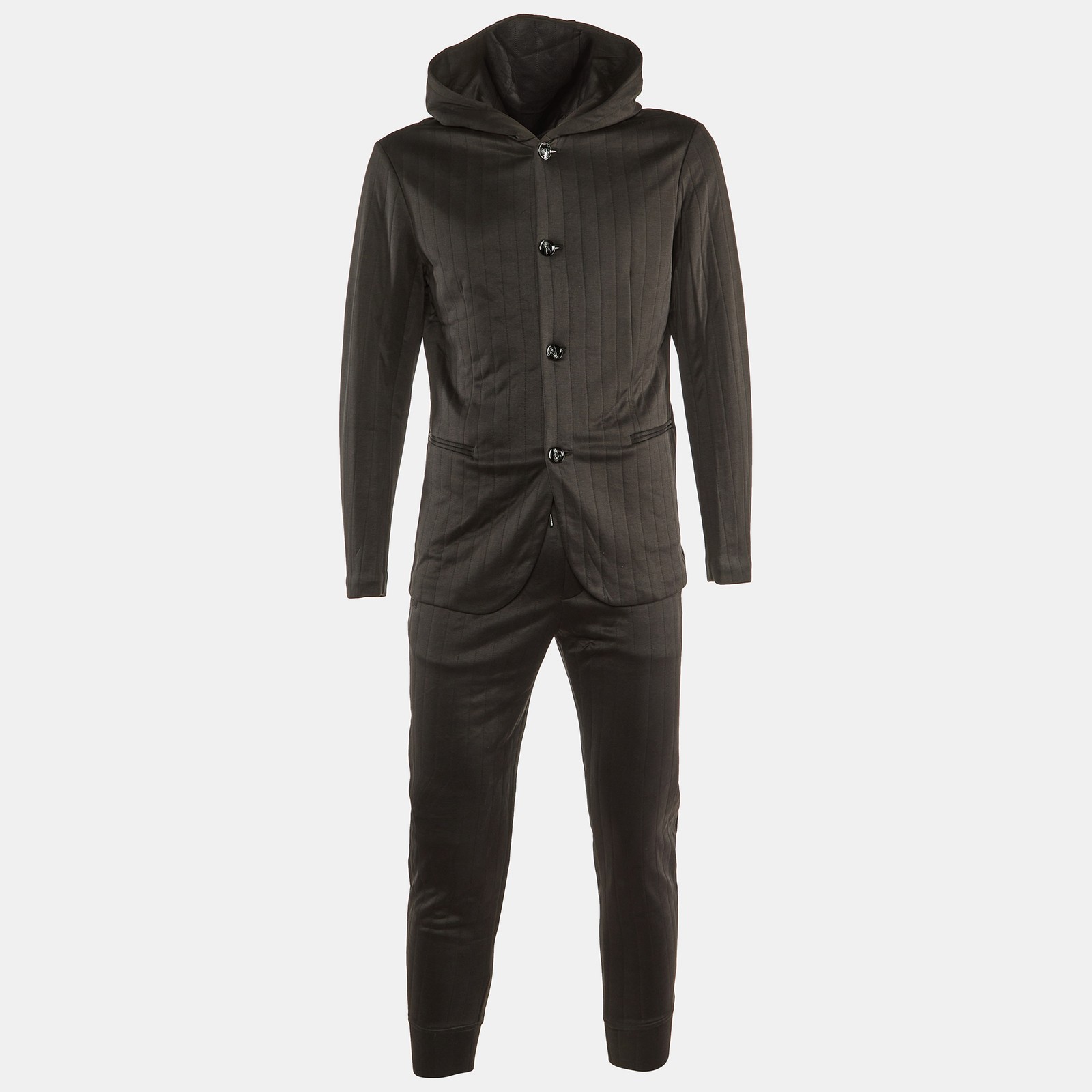 Emporio Armani Black Knit Hooded Jacket and Sweatpants Set Size L