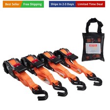 4 Pack Orange tract NO-RATCHETING Ratchet Straps | 1" x 12' Re with Zinc Coat...