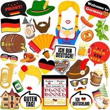Htabiol 37Pcs German Party Photo Booth Props Oktoberfest Decorations