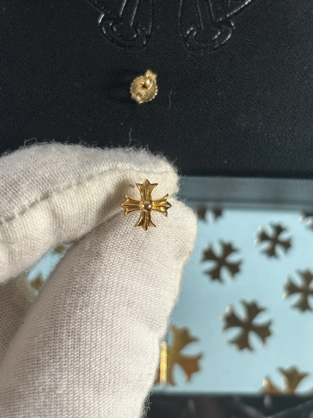 Authentic CHROME HEARTS 22k Yellow Gold Plus Stud Earring