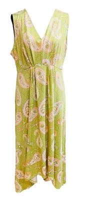 Ruby Rd. Green Paisley High-Low Dress Sleeveless V-Neck Empire Waist Womens M