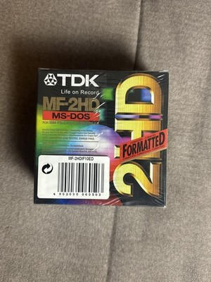 TDK MF2-HD MS-DOS 10xDiscs Floppy Discs IBN PS-2 and Compatibles New Sealed 