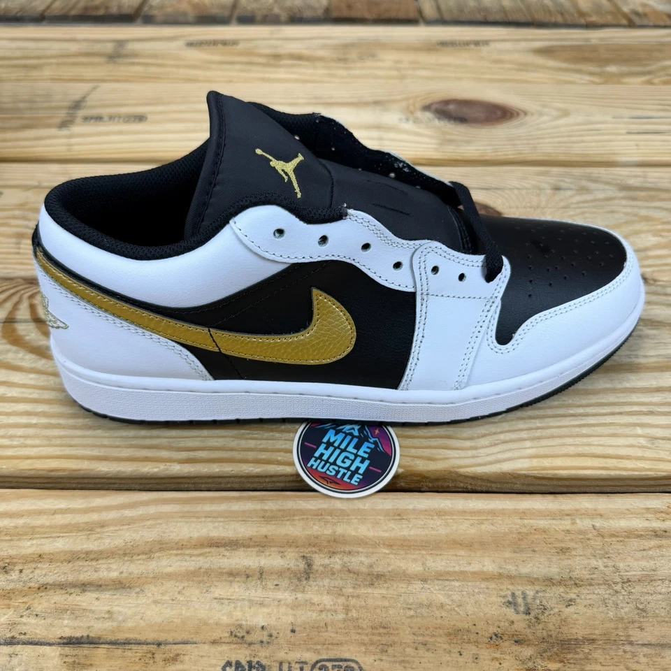 Air Jordan 1 низкий металлик золото Swoosh мужчин 11 новый в коробке 553558-172 - Изображение 2 из 4