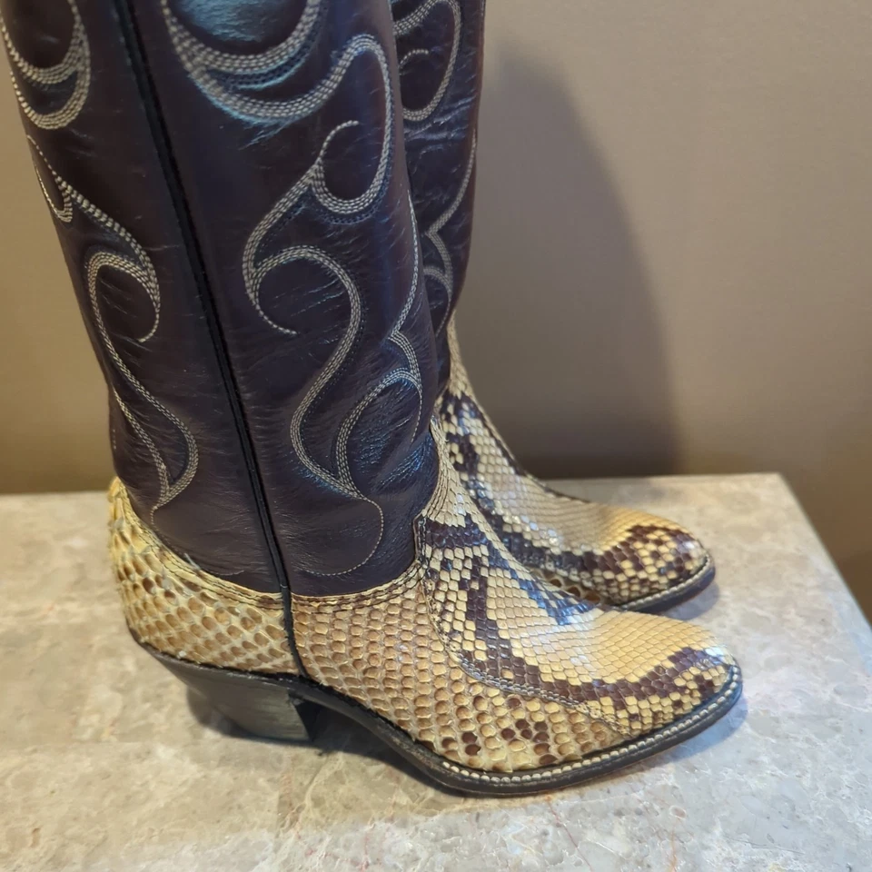 Botas de Vaquero de Colección Abilene Corte Trasero Pitón Talla 5.5 M EE. UU. Cuero Piel de Serpiente Foto 3 de 4