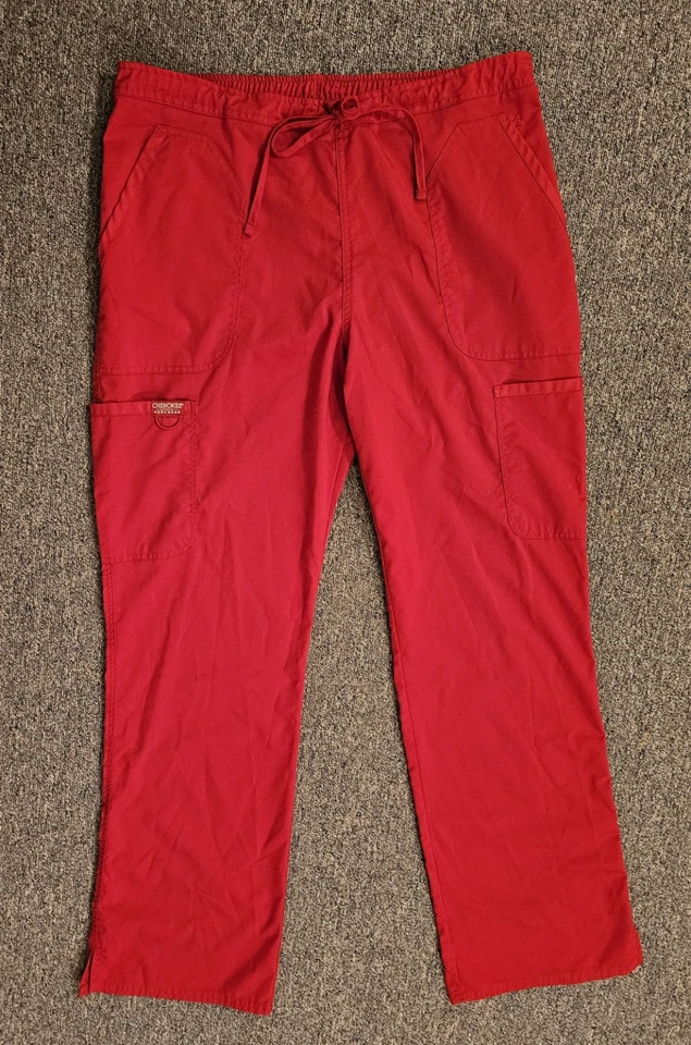 Cherokee Authentic Workwear Scrub Pants L Tall Red 5 Pocket Poly Rayon Spandex - Image 2 of 4