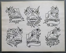 Huck Spaulding  Rogers Traditional Vintage Style Tattoo Flash Sheet, Sailor