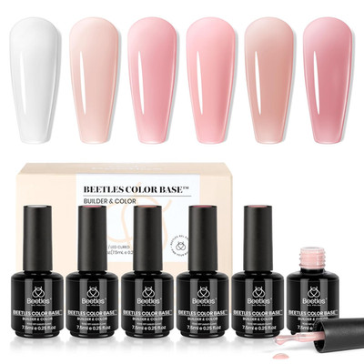 Beetles Rubber Base Builder Nail Gel Set - 6 Colors Nude Pink White Base Gel Pol