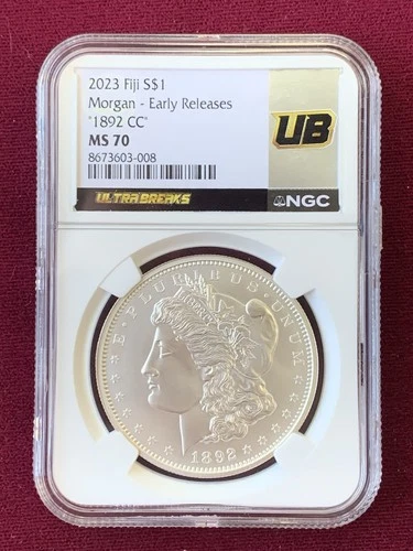 2023 Fiji $1 1892-CC Morgan Silver Dollar Carson City NGC MS70 Ultra Breaks
