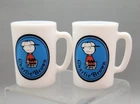 2 Vintage Charlie Brown Milk Glass Mugs Avon Peanuts United Features 1969