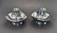 2 Stainless Mid Century Modern Danish Denmark Taper Candle Holders.