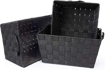 3er Pack Aufbewahrungskörbe schwarz geflochtener Riemen Design Metallrahmen Geschenkkorb Box