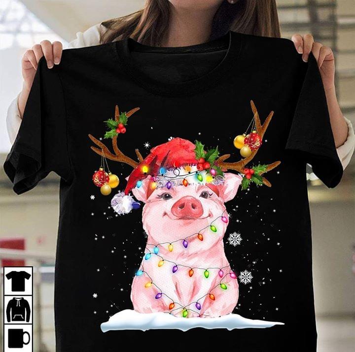Pig Led Christmas Lights T-Shirt Pig Shirt Cute