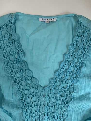 Blue Island Womens Boho Beach Top Size XL Blue 3/4 Sleeves Lace Details - Picture 3 of 16