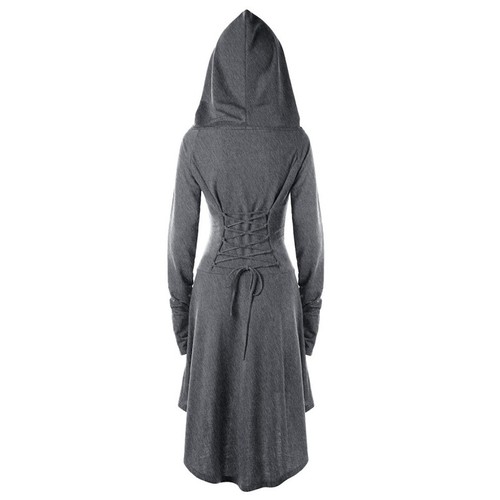 Womens Gothic Punk Cosplay Hooded Cloak Cape Coats Witch Swing Dress Costume - Picture 9 of 17