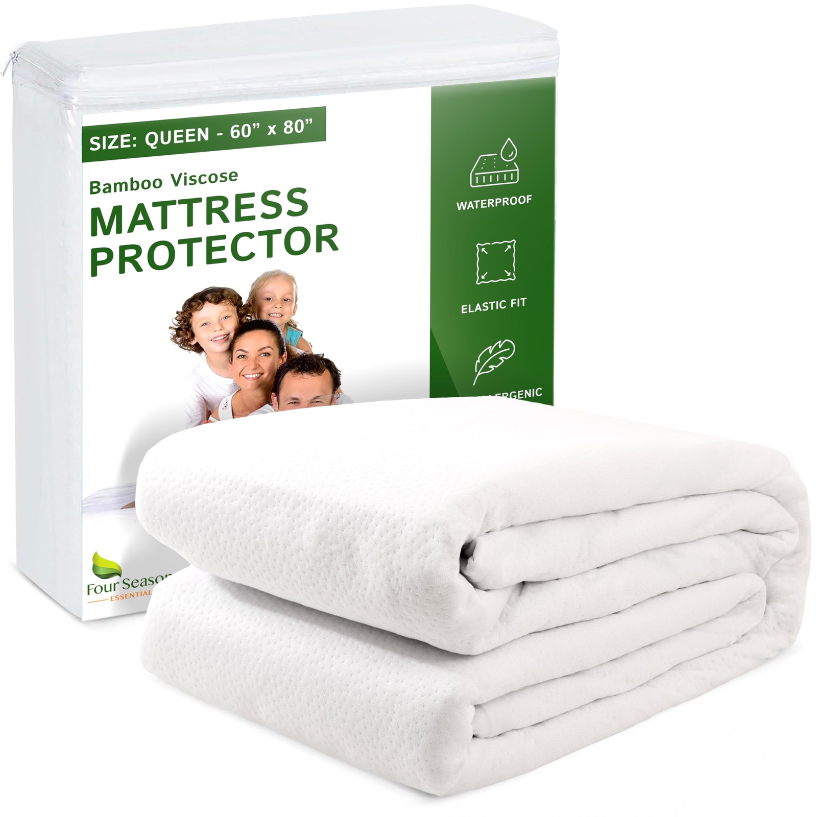 Queen Size Waterproof Cooling Mattress Protector with Bamboo Viscose