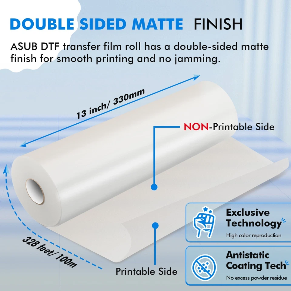 A-SUB A3+ DTF Transfer Roll Film 13in x 328ft DTF Film Premium Hot Cold Peel - Image 3 of 4