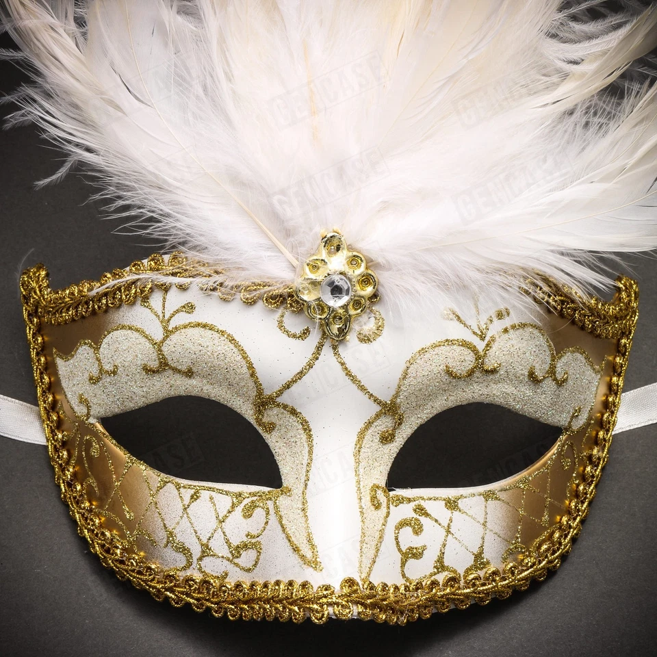 Women's Feather Masquerade Mask Venetian Eye Mask for Party Dance Ball Prom - Image 4 of 4