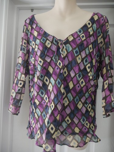 M&S Skirt Suit Purple Blue Diamond Floaty Set Size 20 Top 22 Skirt Wedding Gues - Picture 2 of 11