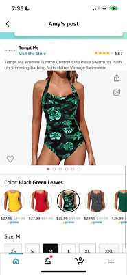 womens tempt me tummy control one piece swimsuit push up halter sz med